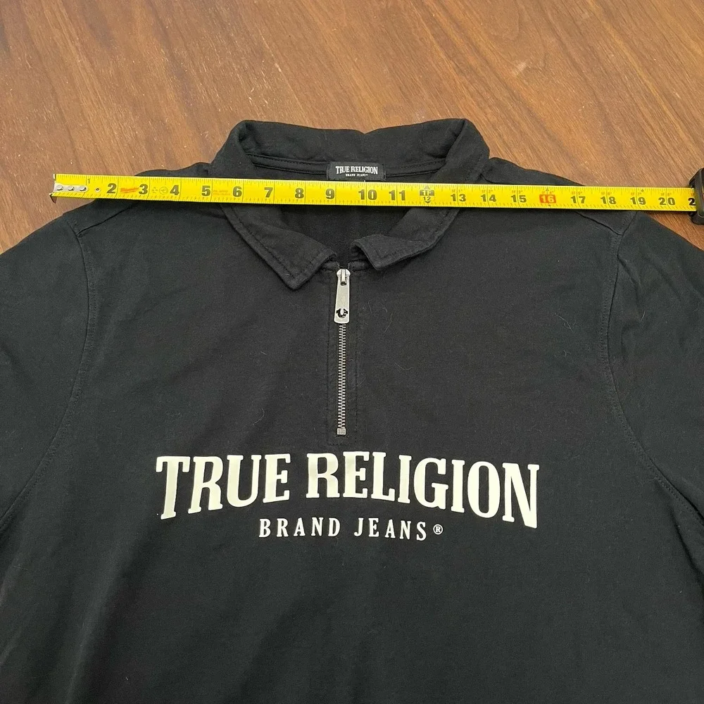 True Religion Men's XL Relaxed Mock Quarter Zip Embroidered Logo Sweater